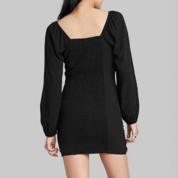 Wild Fable Puff Long Sleeve Double Ruched Dress, Black - Picture 2 of 9